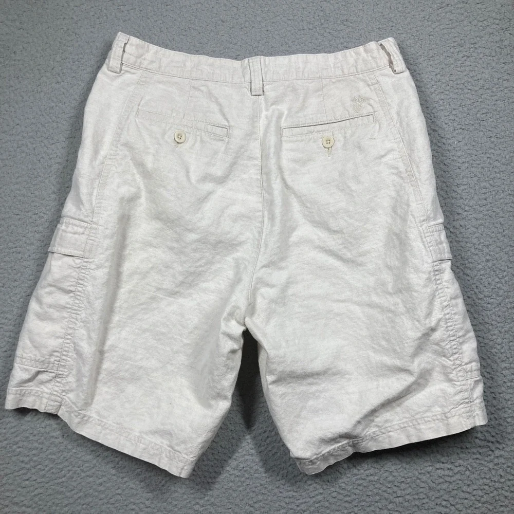 Cubavera Cargo Shorts Men 32 Beige Linen Cotton Blend Pineapple Logo 9 in Inseam
